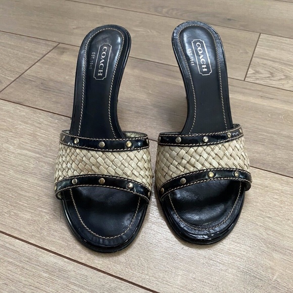 Coach Shoes - *SOLD* Coach Janna Open Toe Woven Heels Size 8